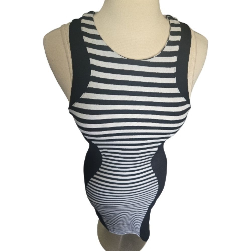 Haute Monde Black & White Striped Sleeveless Bodycon Midi Dress - L